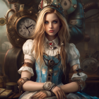 Victorian woman with golden hair in steampunk setting