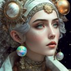 Digital portrait of a woman in celestial-themed jewelry with serene expression