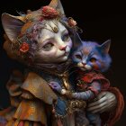 Colorful Fantastical Cats with Intricate Jewelry and Floral Patterns