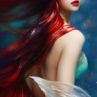 Mermaid painting with red hair and water droplets