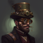 Steampunk Attire with Top Hat, Goggles, Monocle, and Victorian Coat