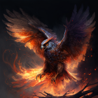 Phoenix Owl with Fiery Wings Perched on Branch