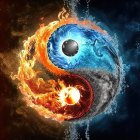 Colorful Yin-Yang Symbol Artwork with Cosmic Elements