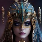 Intricate Gold and Blue Gemstone Ornate Mask on Luxurious Dark Background