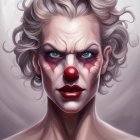 Detailed digital portrait of a fierce woman with clown makeup and curly hair