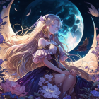 Celestial-themed illustration of a stylized woman with cosmic elements and floral motifs