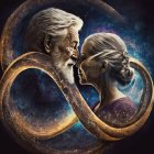 Elderly Couple with White Hair in Cosmic Infinity Symbol