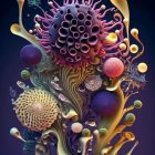 Colorful Abstract Digital Art: Stylized Floral Shapes in Purple, Blue, and Gold