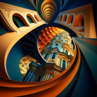 Abstract Fractal Image with Swirling Forms in Orange, Blue, and Gold