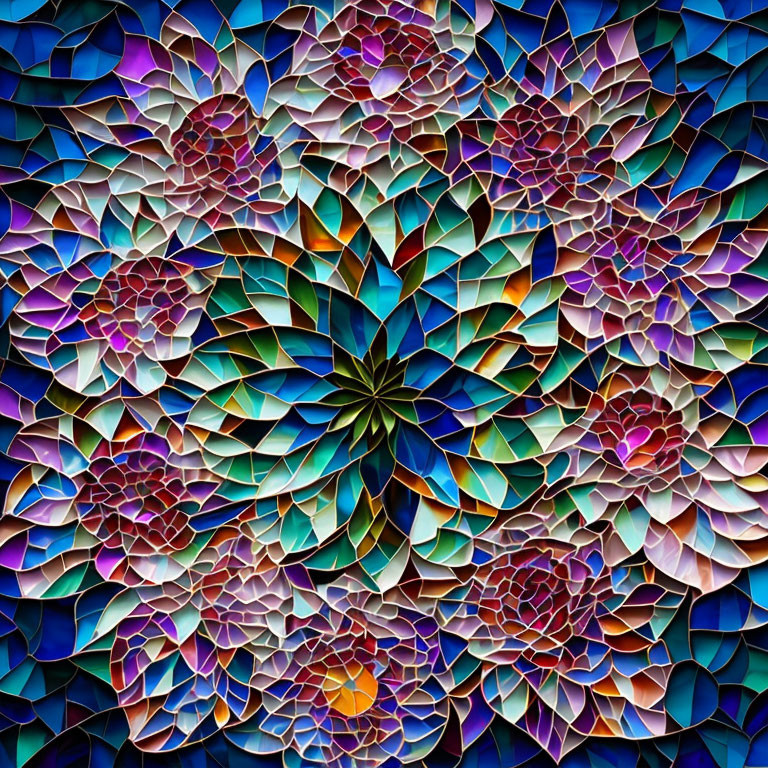 Colorful digital artwork: Multicolored flowers with stained glass effect