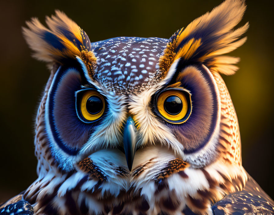 Great Horned Owl with Yellow Eyes and Tufted Ears in Close-Up Shot