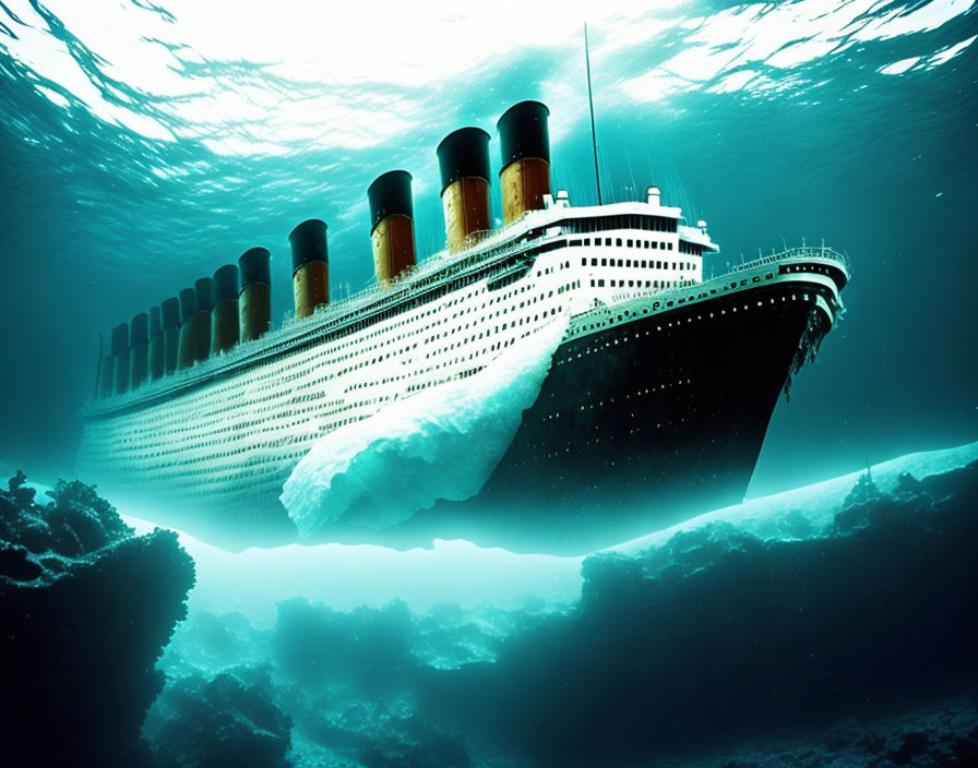 Enormous sunlit cruise ship underwater