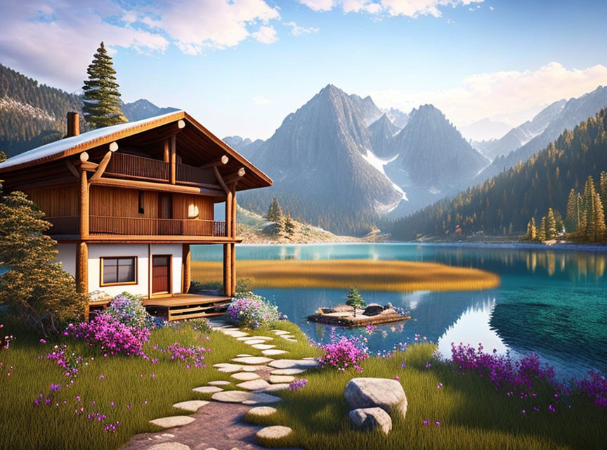 Scenic Lakeside Cabin with Mountains and Island