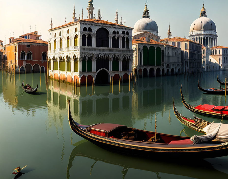 Historic Venice: Gondolas on calm waters by ornate buildings