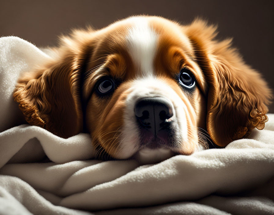 Adorable Cavalier King Charles Spaniel Puppy on Soft Blanket