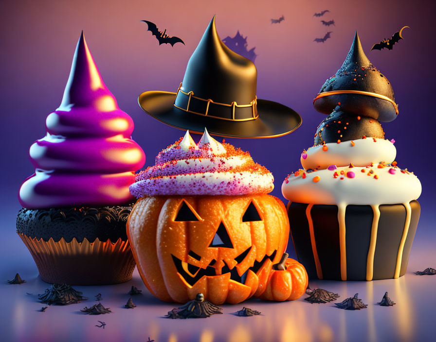 Spooky Halloween Desserts with Pumpkin, Witch Hats, Bats, and Pumpkins