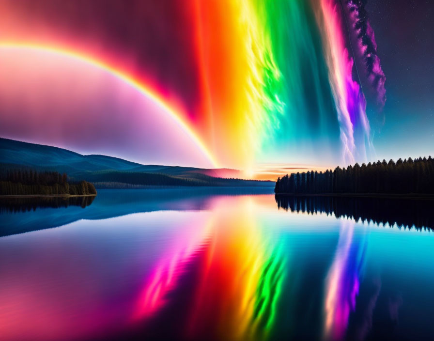 Northern Lights Reflecting Over Serene Lake at Twilight