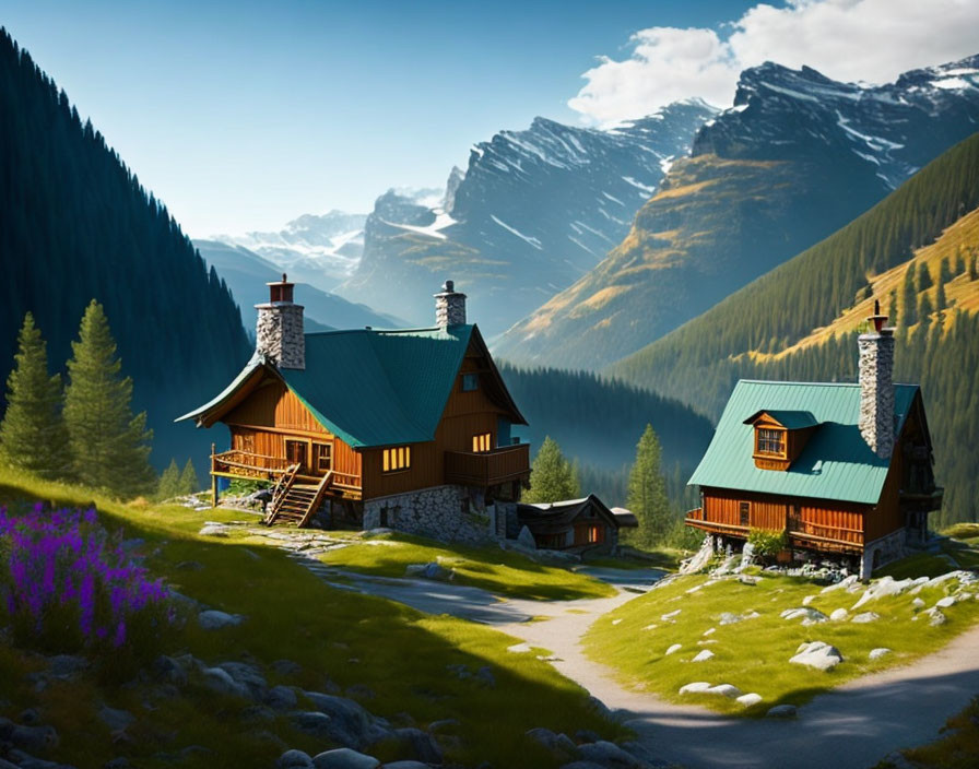 Scenic Mountain Lodge Amid Majestic Peaks