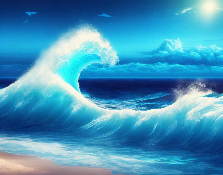 Colossal Wave Digital Artwork with Sunlit Sky