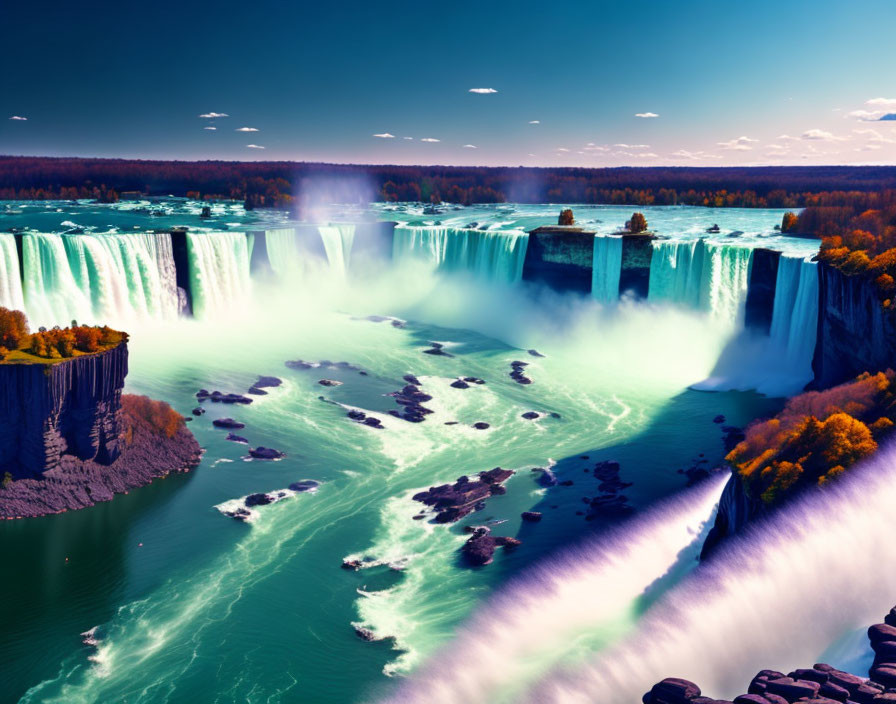 Scenic Aerial View: Niagara Falls Turquoise Water & Autumn Trees