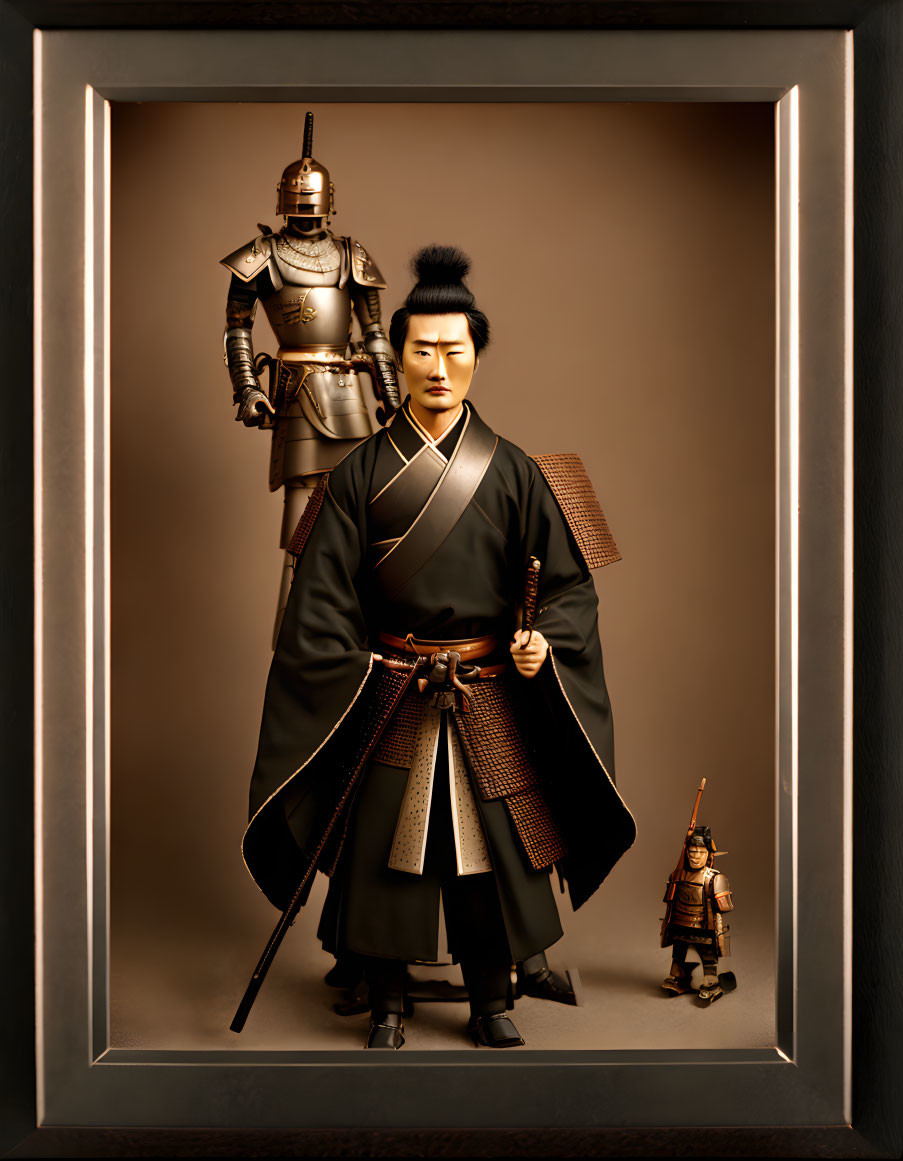 Traditional Samurai Artwork in Deep Shadow Box Frame