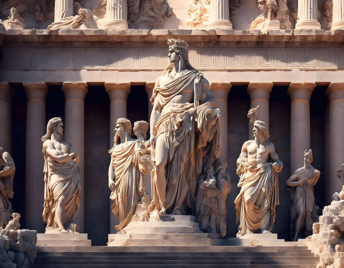 Neoclassical facade adorned with statues of classical figures