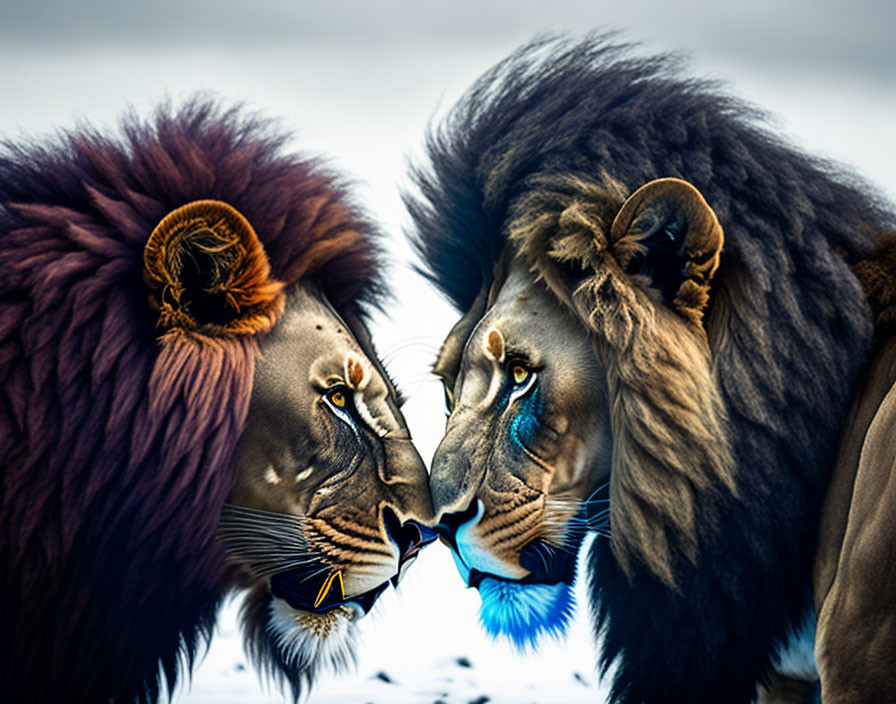 Colorful Maned Lions Face Off in Digital Art