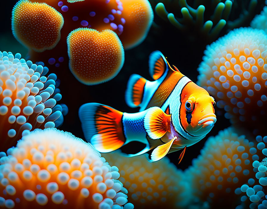 Colorful Clownfish and Sea Anemones in Marine Aquarium