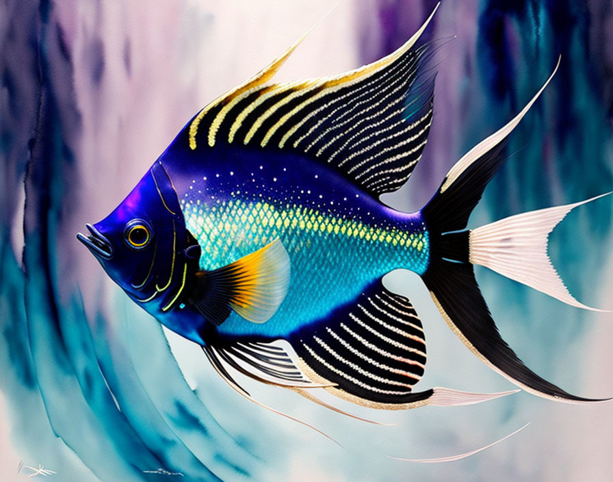 Colorful Tropical Fish with Striped Fins and Blue Body