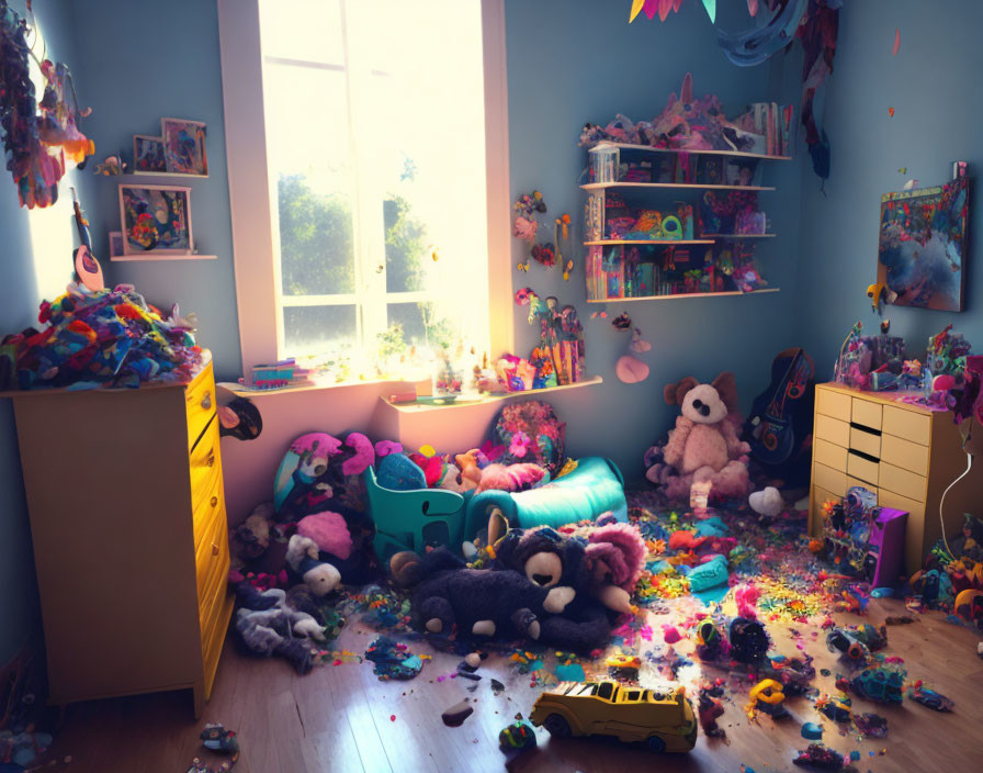 Messy Child's Room with Toys and Sunlight