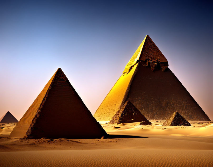 Ancient Egyptian pyramids under dusky sky