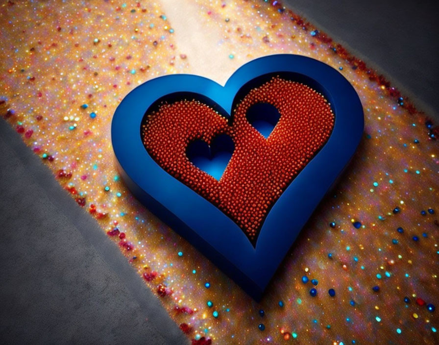 Blue 3D Heart Object on Glittery Surface