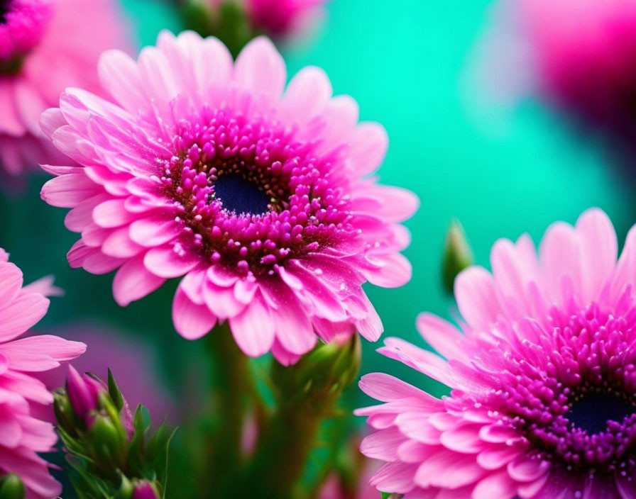 Vibrant pink gerbera flowers with soft-focus green background.