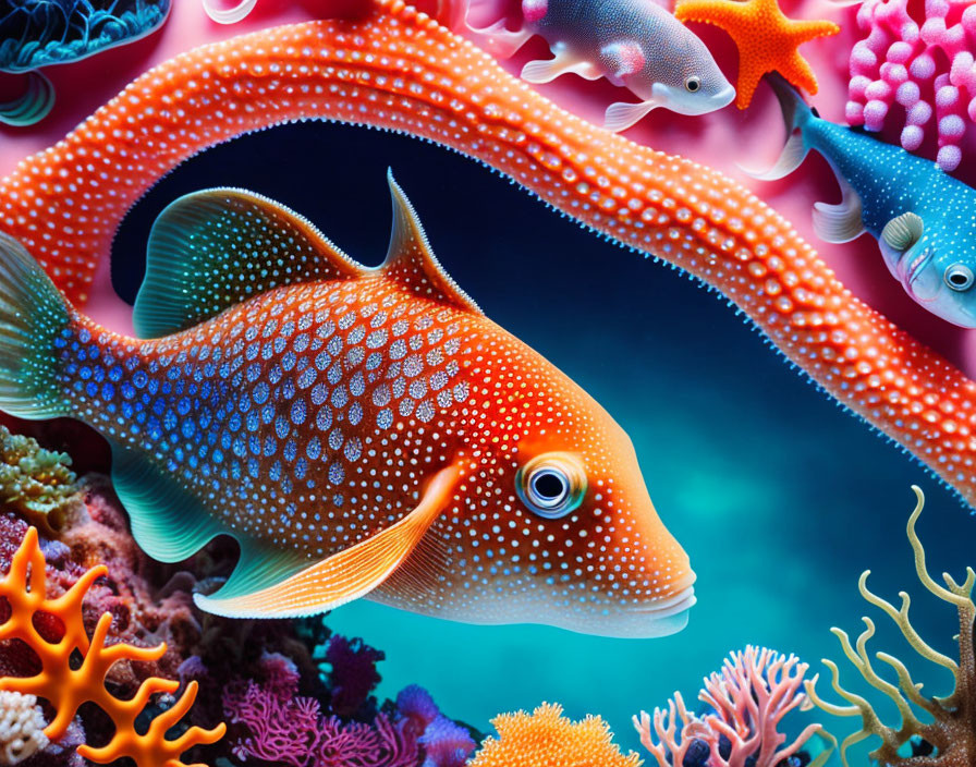 Colorful Fish and Coral Reefs in Vibrant Digital Art