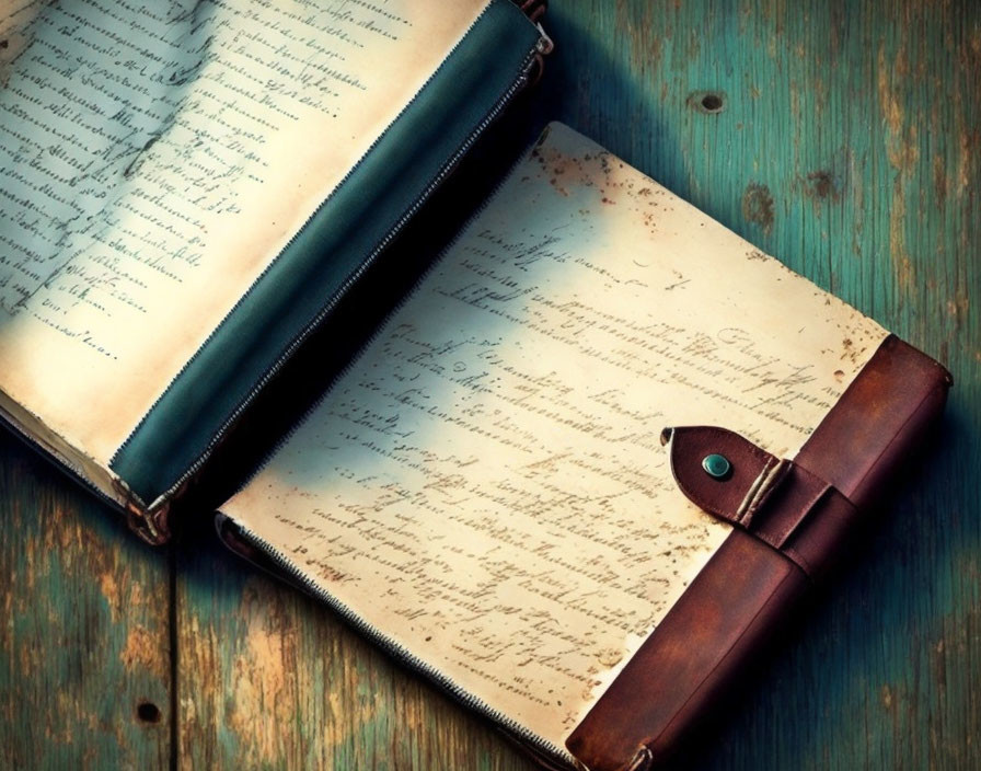 Vintage Leather-Bound Journal on Wooden Surface