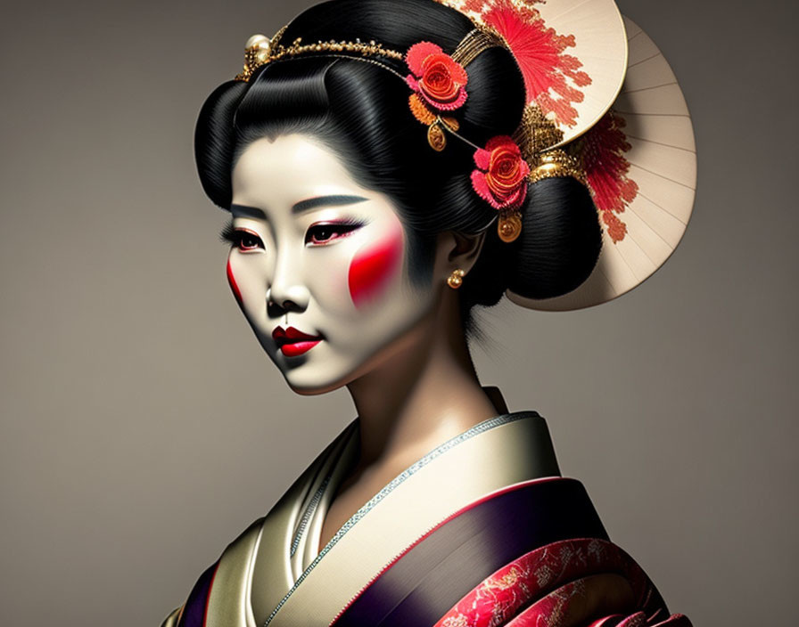 Stylized portrait of woman in geisha attire