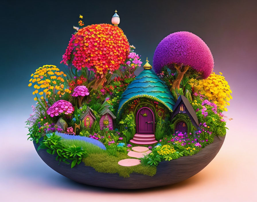 Colorful Fairy-Tale Village in Open Eggshell