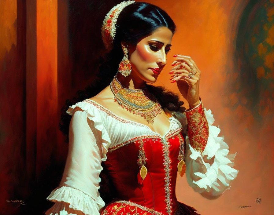 Traditional Attire Woman Portrait with Jewelry and White Flower