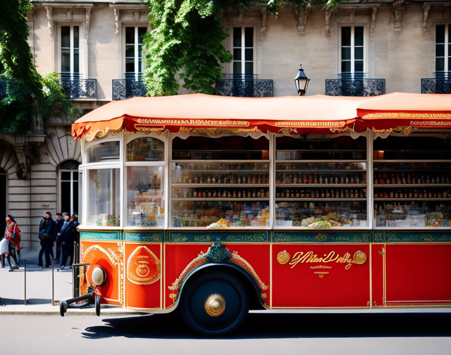 Traditional French Patisserie on Vintage Tram in Paris Street