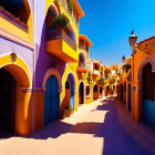 Vibrant Orange and Purple Buildings on Sunlit Street