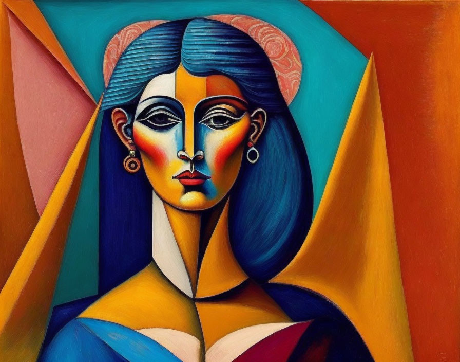 Colorful Abstract Portrait of Stylized Woman with Geometric Shapes