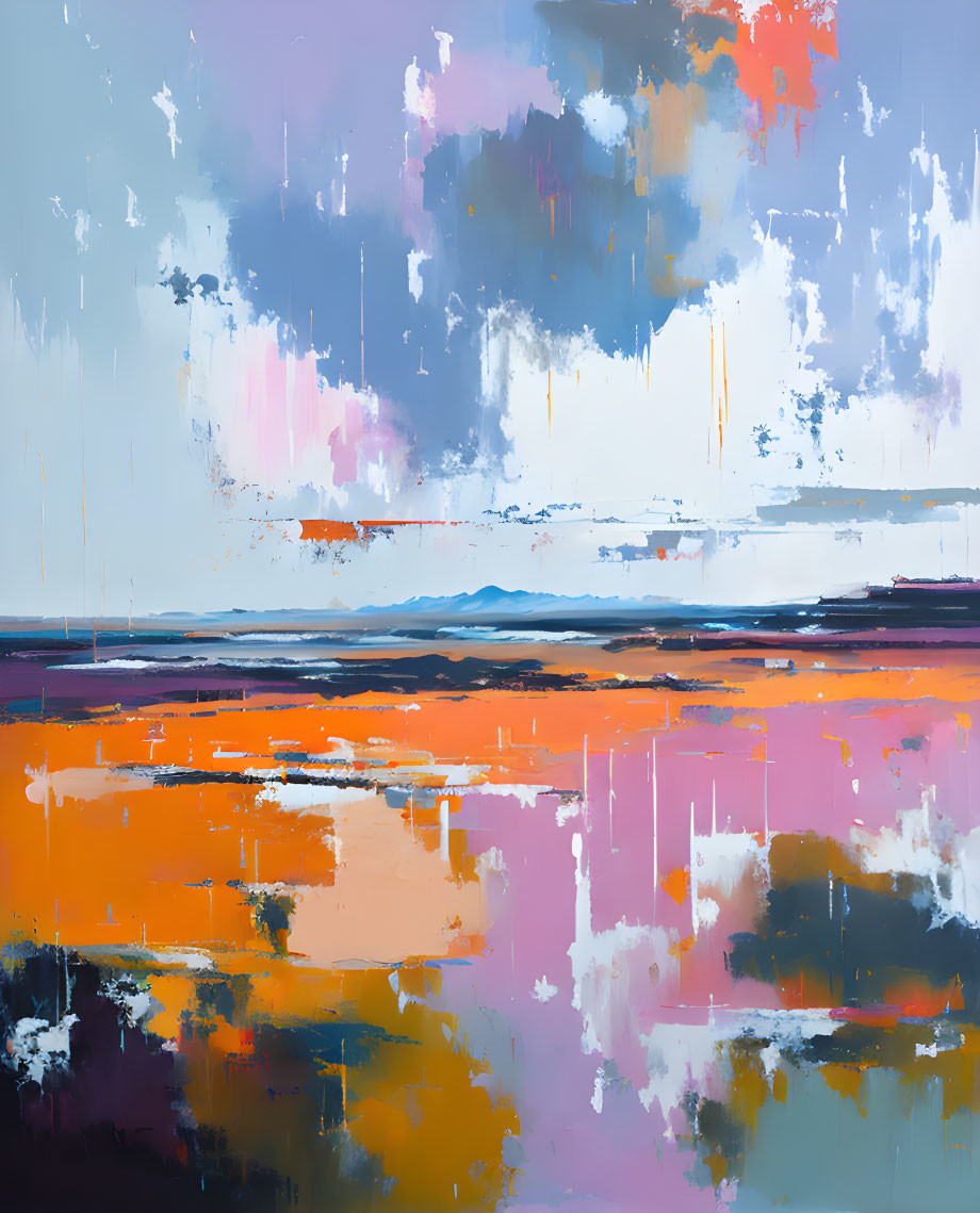 Colorful Abstract Painting with Orange, Pink, Purple, and Blue Hues