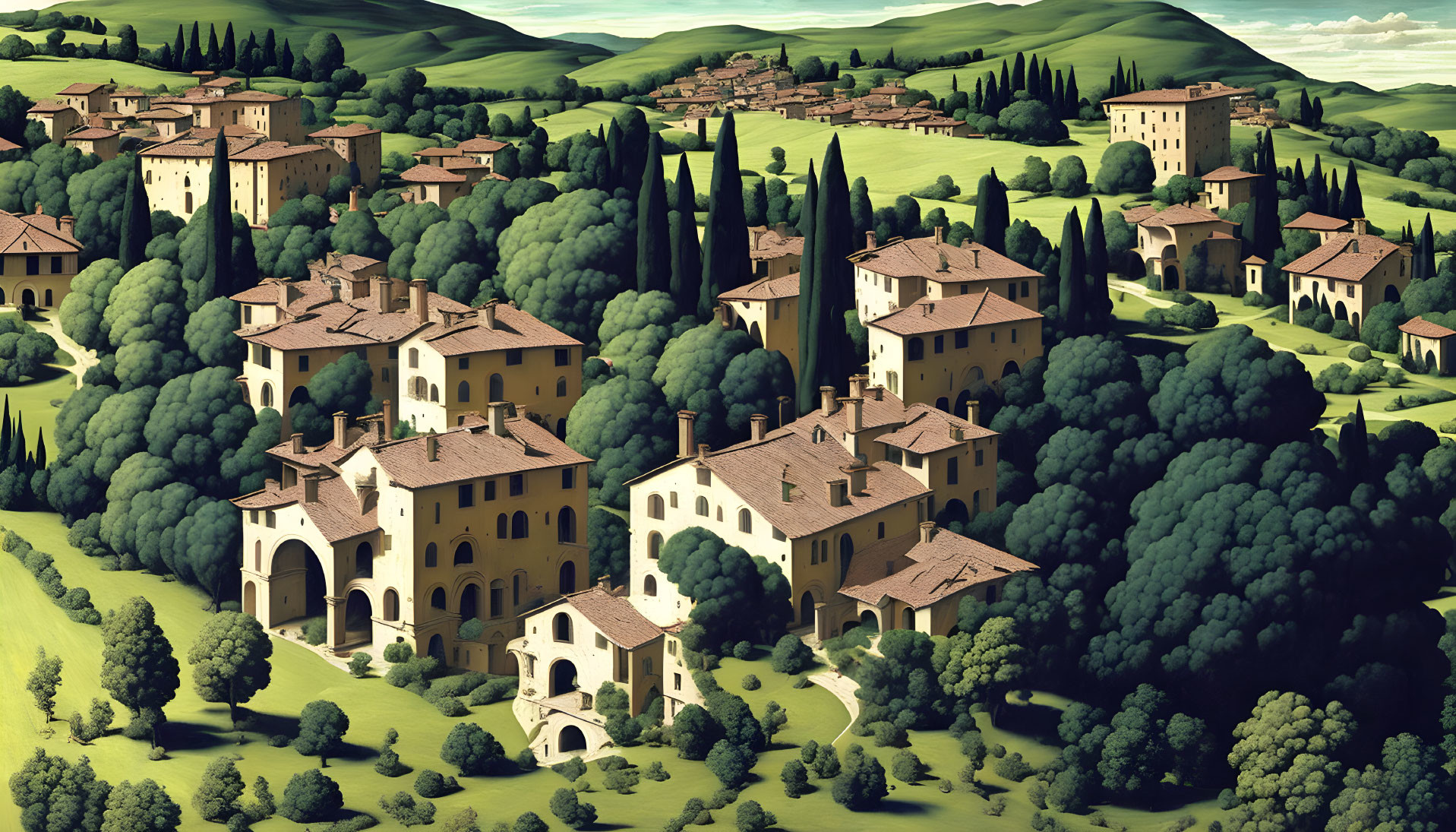 Picturesque Tuscan Landscape with Rolling Hills and Villas