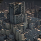 Desolate urban landscape with ruined high-rise buildings