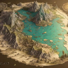 Detailed Fantasy Map with Topographical Features and Symbols in Earthy Tones