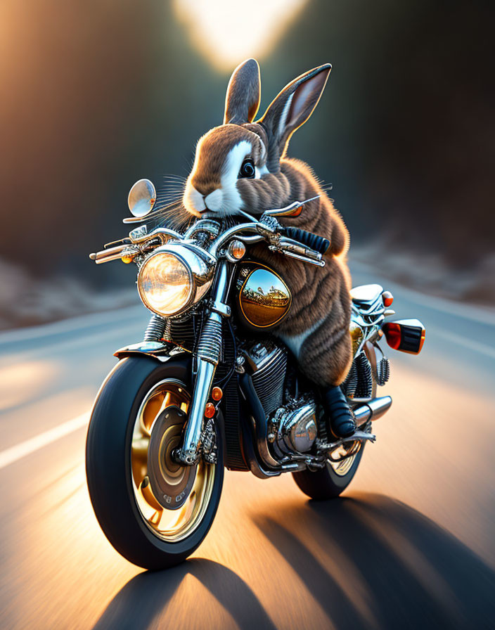 Rabbit on Motorcycle Speeding at Sunset