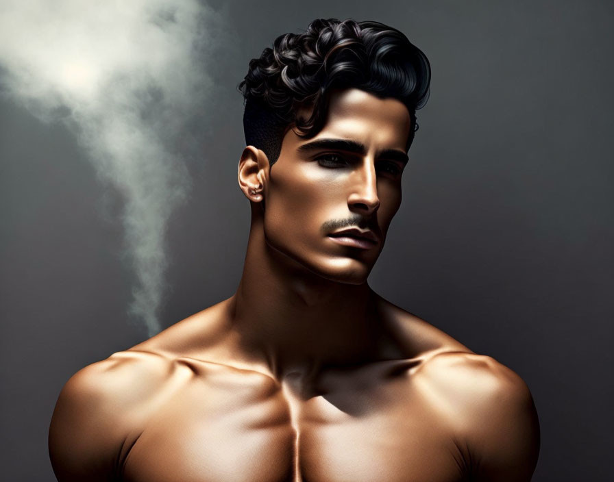 Sculpted man with defined features and dramatic lighting