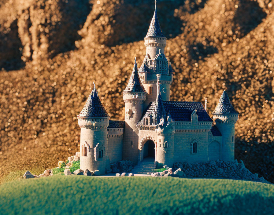 Intricate miniature sandcastle on textured dunes