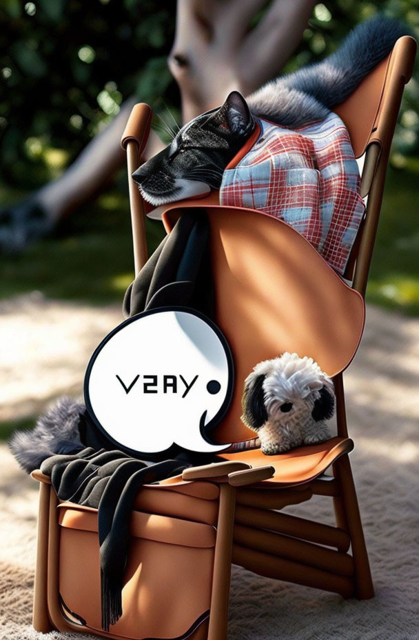 Dog and guinea pig on cushioned chair with blanket and logo overlay