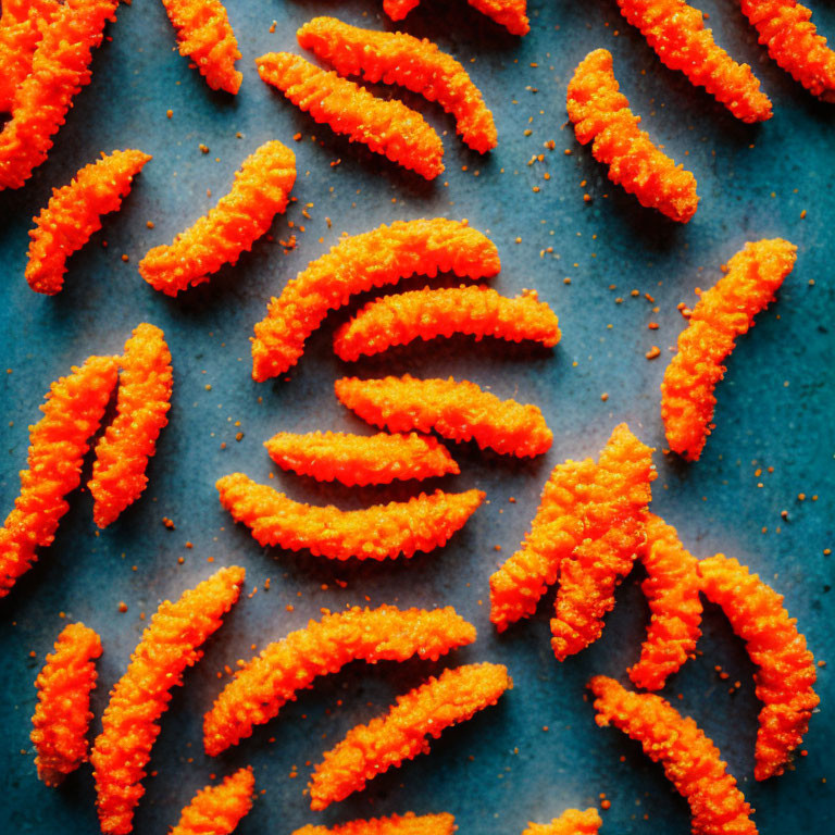 Orange Crinkle-Cut Fries on Blue Surface